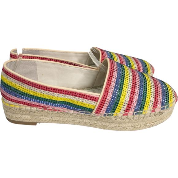 Alice + Olivia Espadrille Dalyn Platform Shoes 8 Crystal Rainbow Striped Slip On - Picture 3 of 12